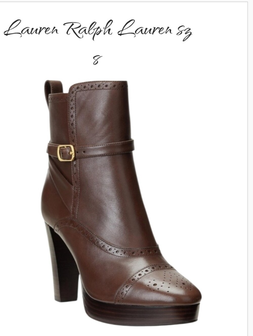 Lauren Ralph Lauren McKinsey Dark Hickory Brown Leather Platform Ankle Boots 8